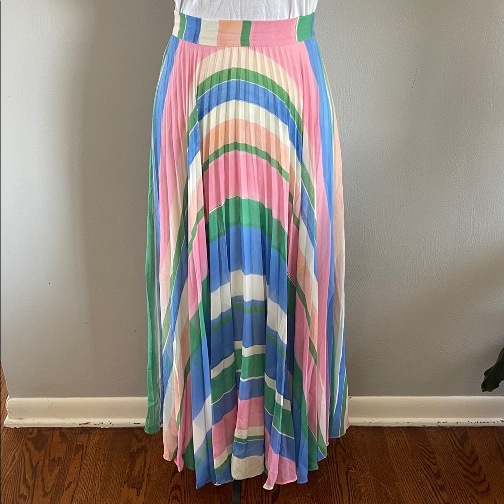 Marciano Los Angeles Rainbow Pleated Midi Skirt Size 4 Multicolor Statement